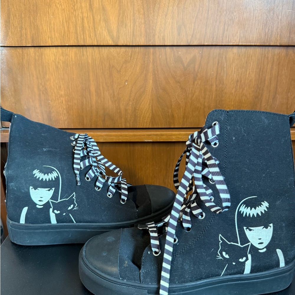 Dolls Kill Black Open-Toe Platform Lace-Up Sneakers with Striped Ribbon Laces - Picture 3 of 6